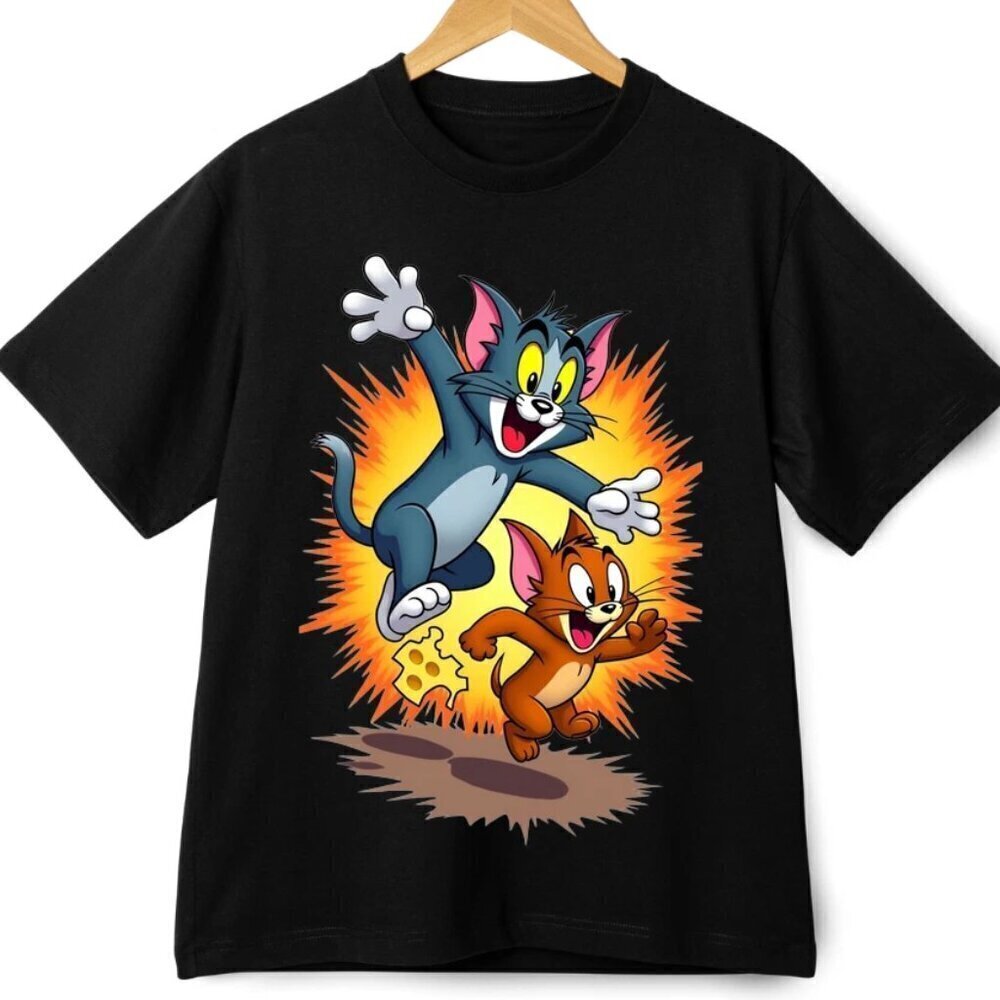 Tom and Jerry Cartoon Graphic T-Shirt - Retro Style Funny Streetwear Tee .